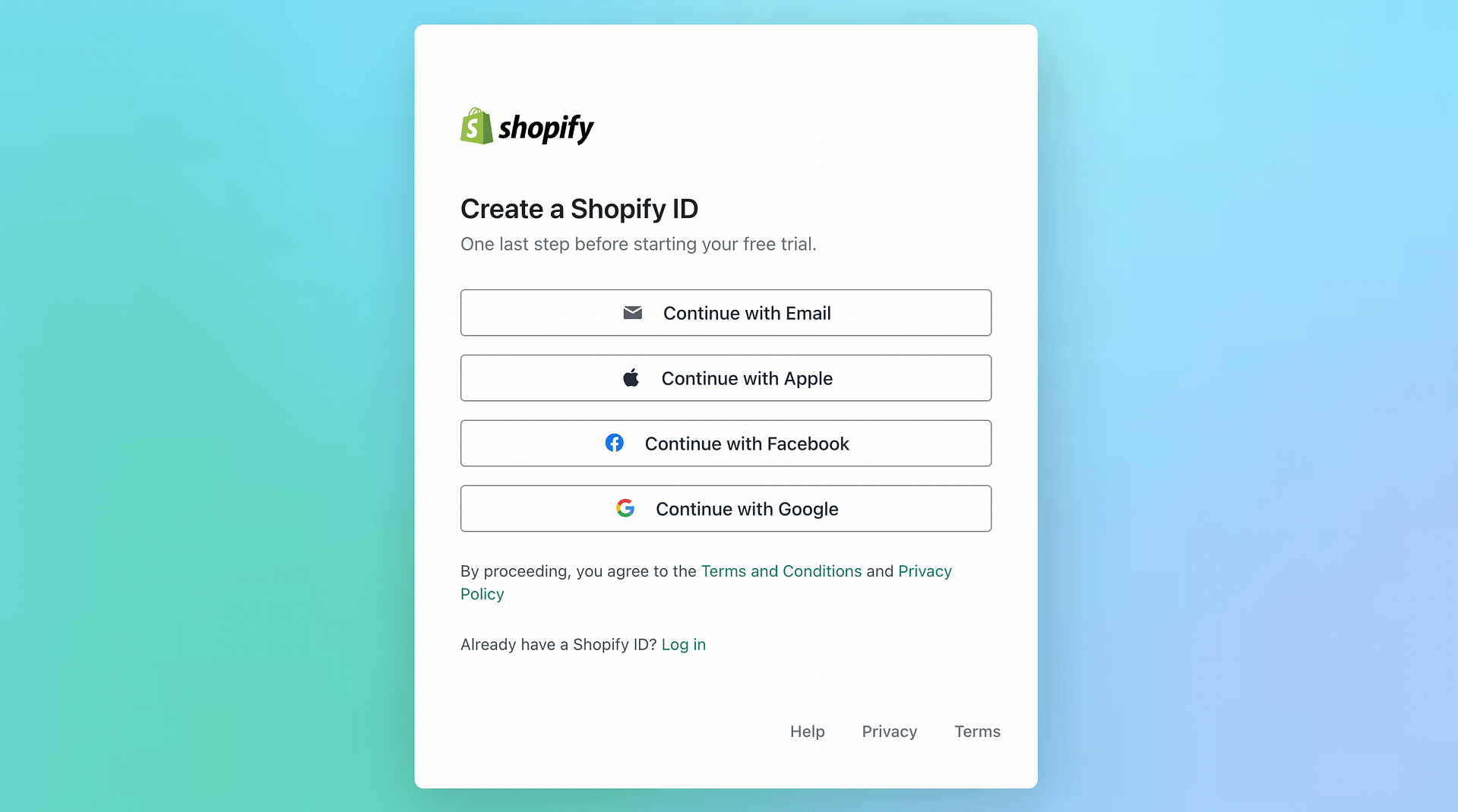 Create a Shopify ID options for Email, Apple, Facebook, and Google