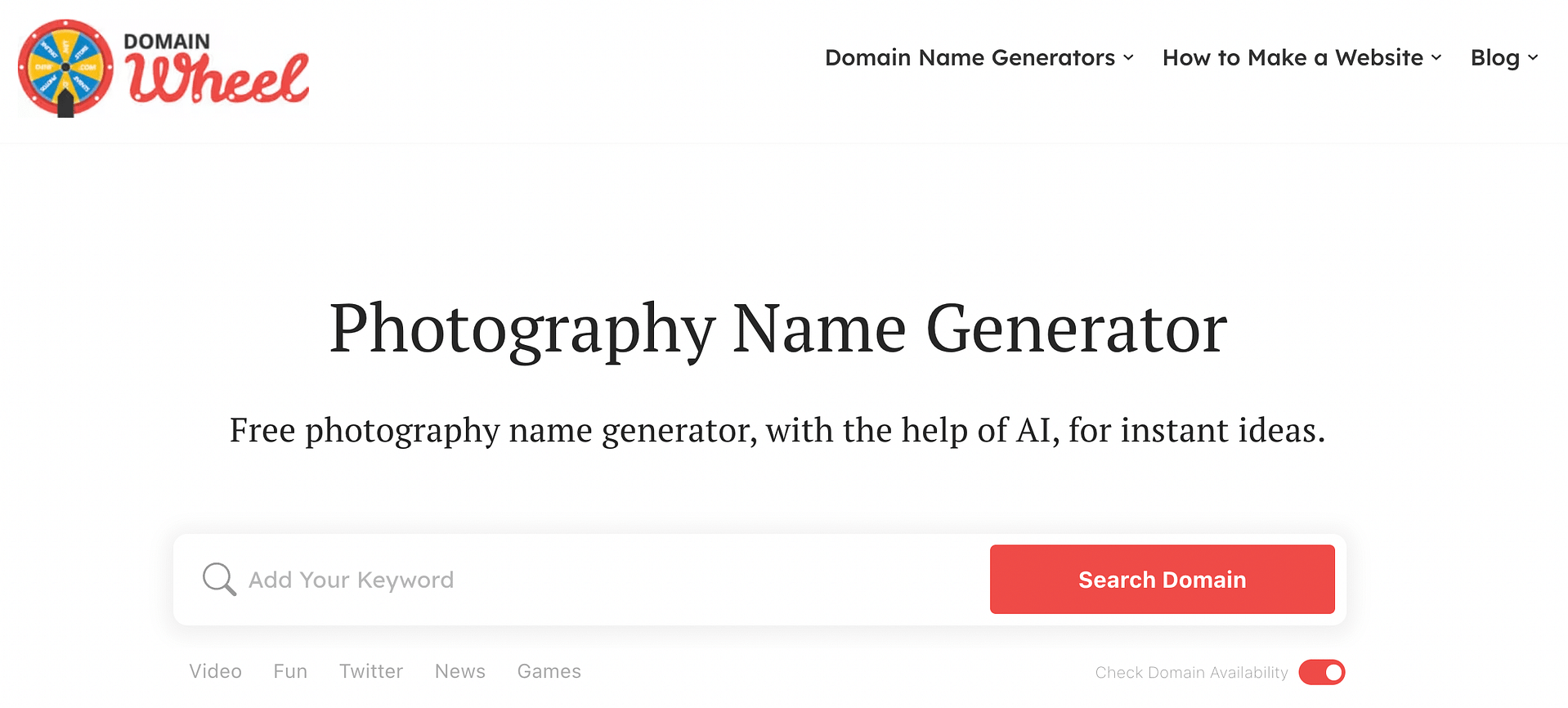 Domain Wheel's Photography Name Generator.