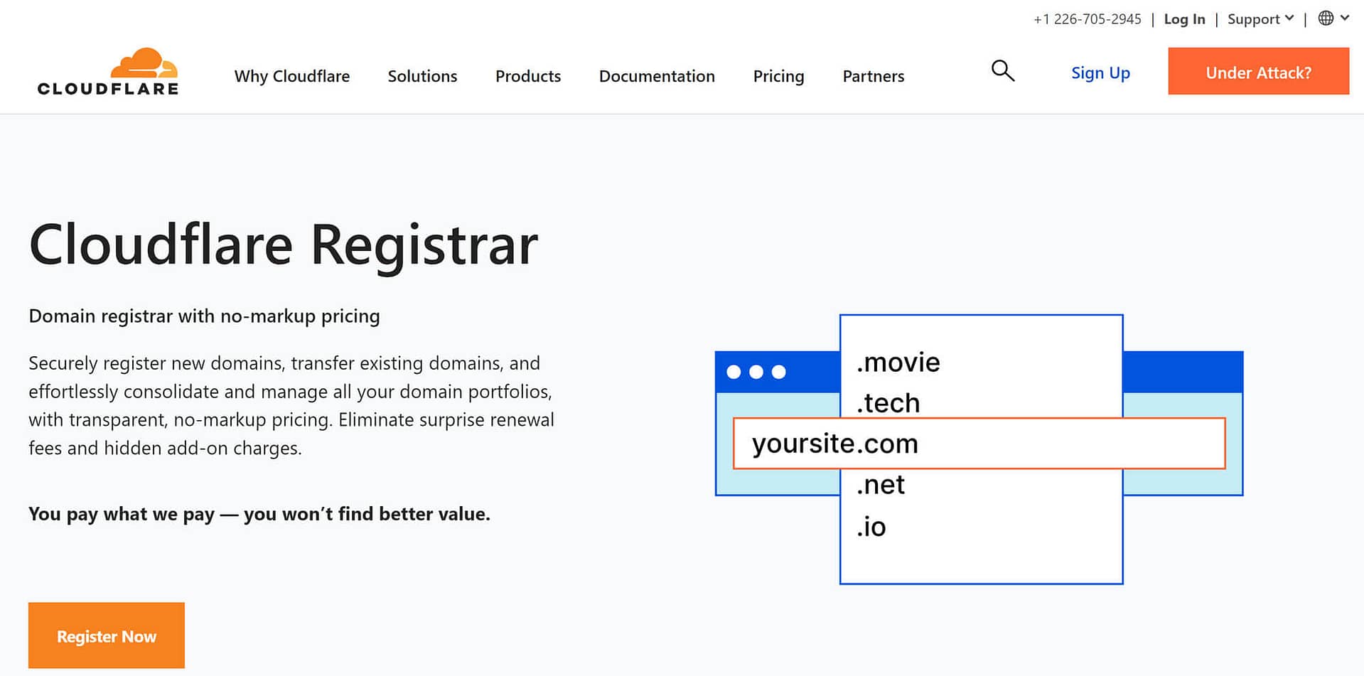 Cloudflare Registrar homepage