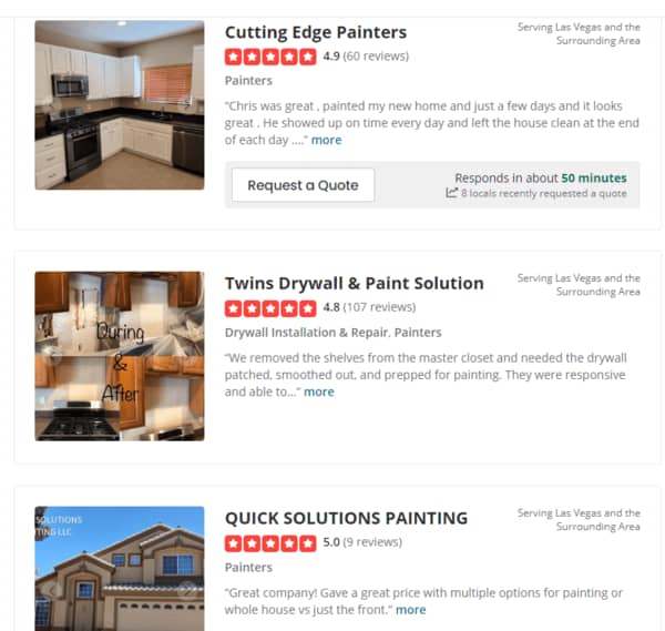 Trending painting company names on Yelp