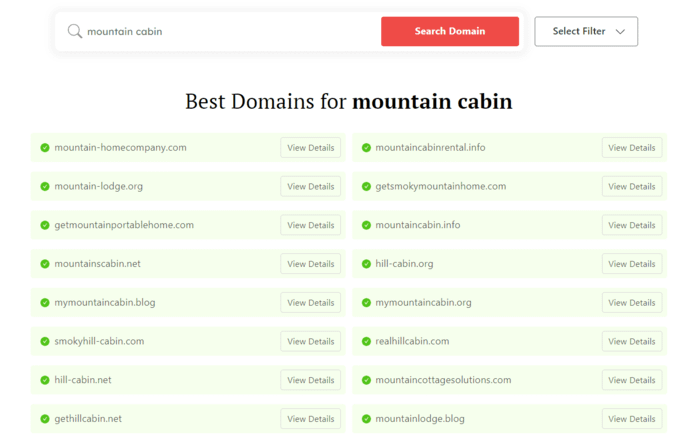 House name ideas generated by DomainWheel house name generator