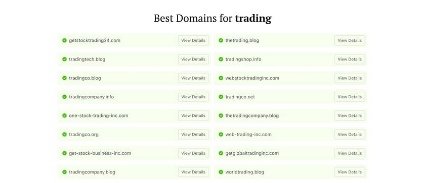 Search for trading company names in DomainWheel
