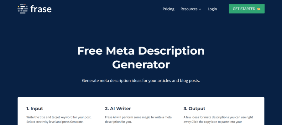 Free meta description generator from Frase