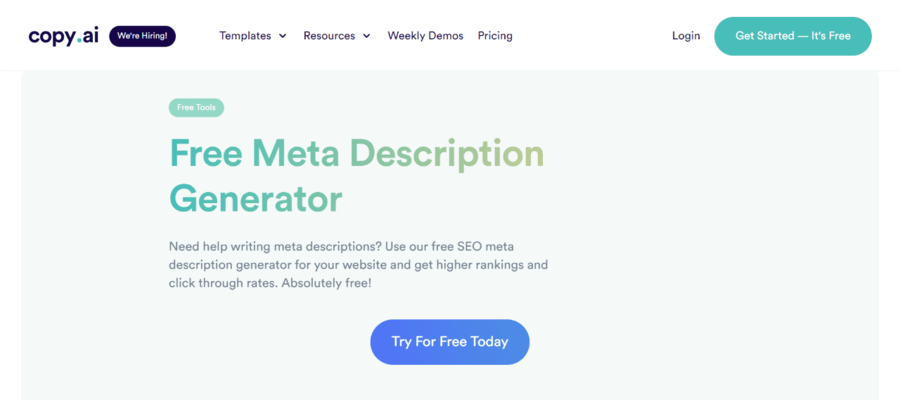 Free meta descrption generator from Copy.ai