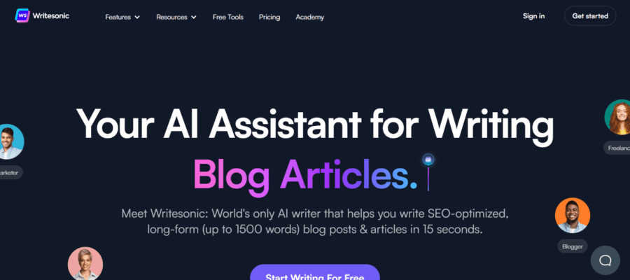 Writesonic AI writing assistant homepage