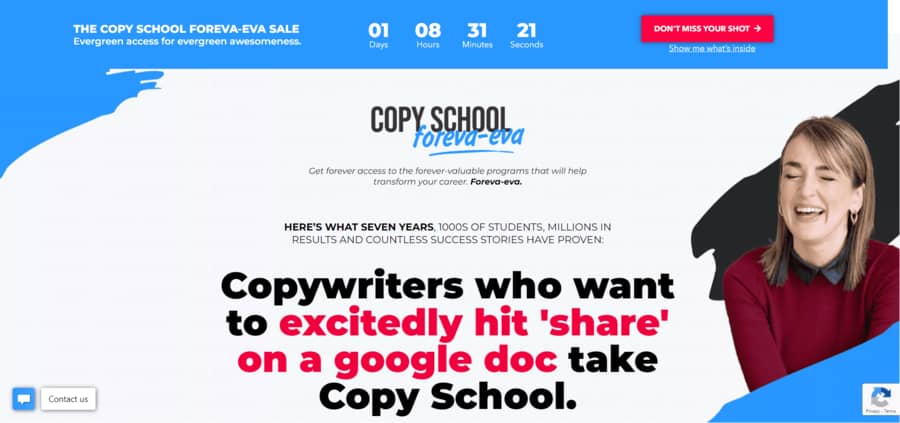 A screenshot from the CopyHackers landing page.
