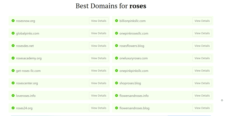 DomainWheel flower shop name suggestions