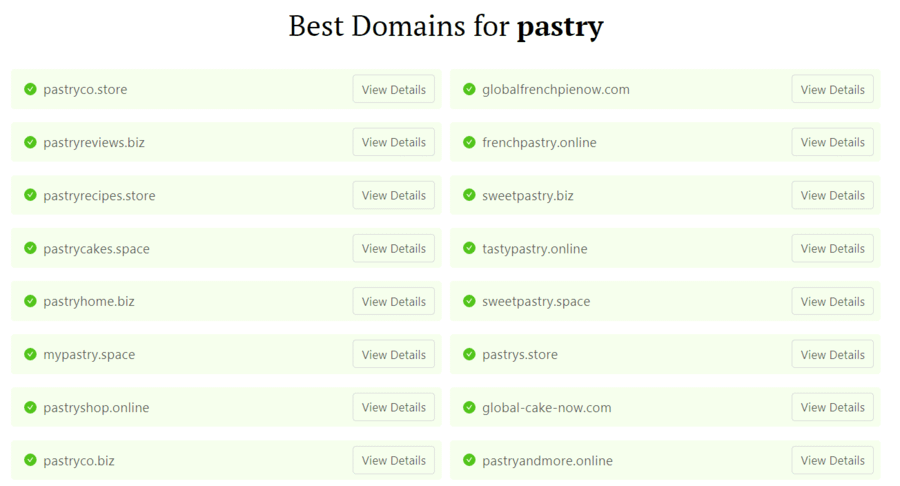 Bakery name ideas - DomainWheel search filtered by domain extensions