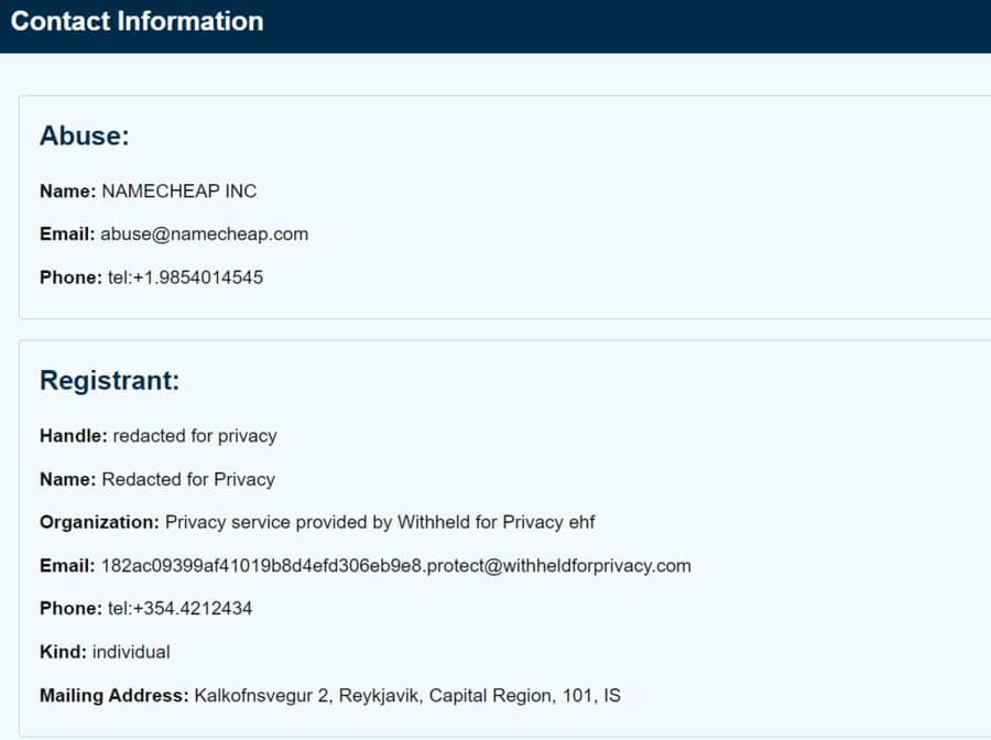 WHOIS database proxy services example.