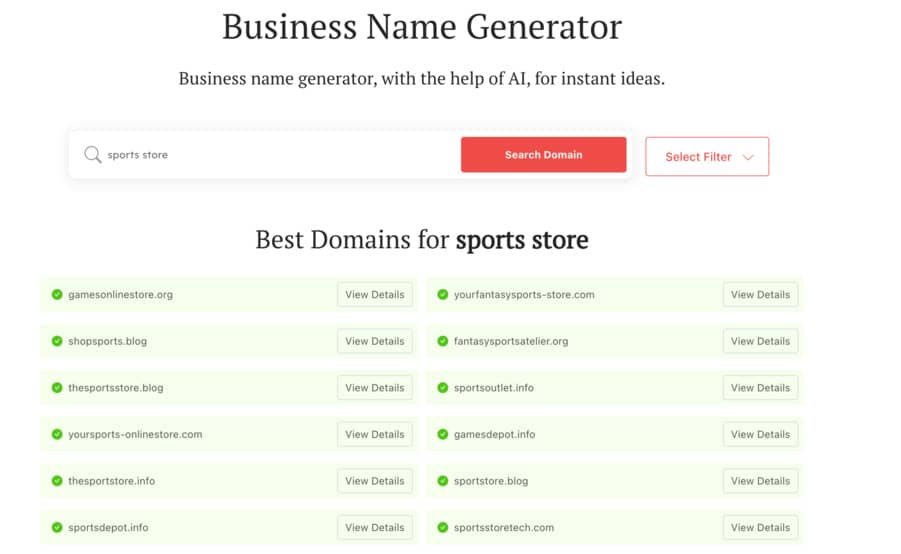 How to create an online store: DomainWheel search restults for "sports store"