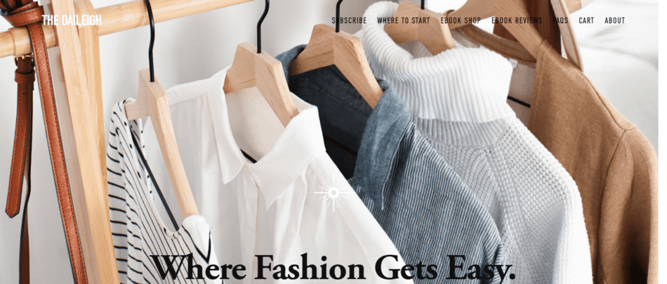 The Daileigh homepage image of several sweaters with the headline "Where fashion gets easy"