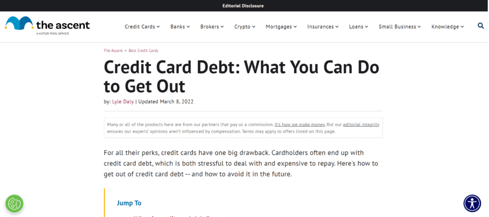 Finance blog topics: credit card tips example from The Ascent