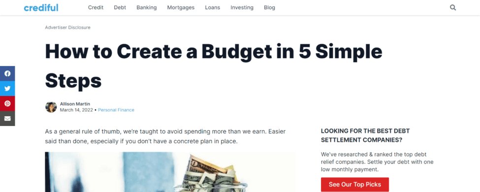 Finance blog topics: budgeting article example from Creditful