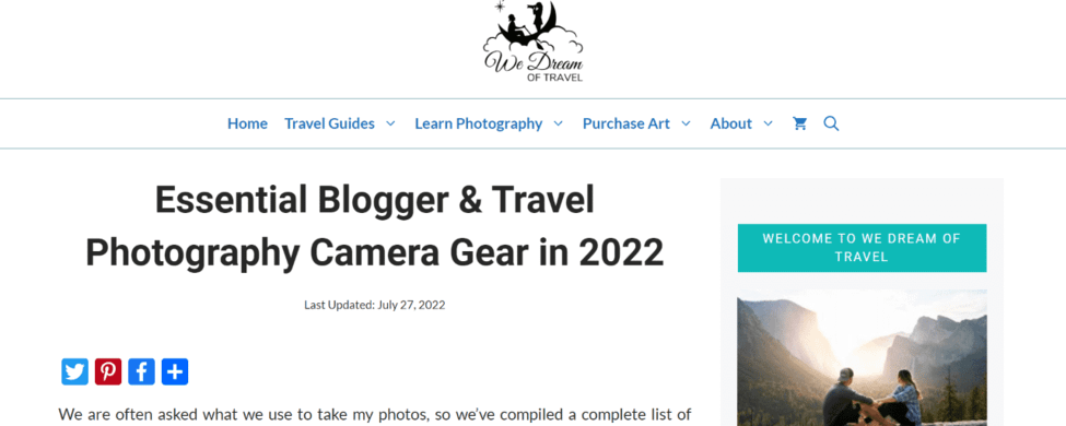 Essential Blogger & Travel Photography Camera Gear article on We Dream of Travel