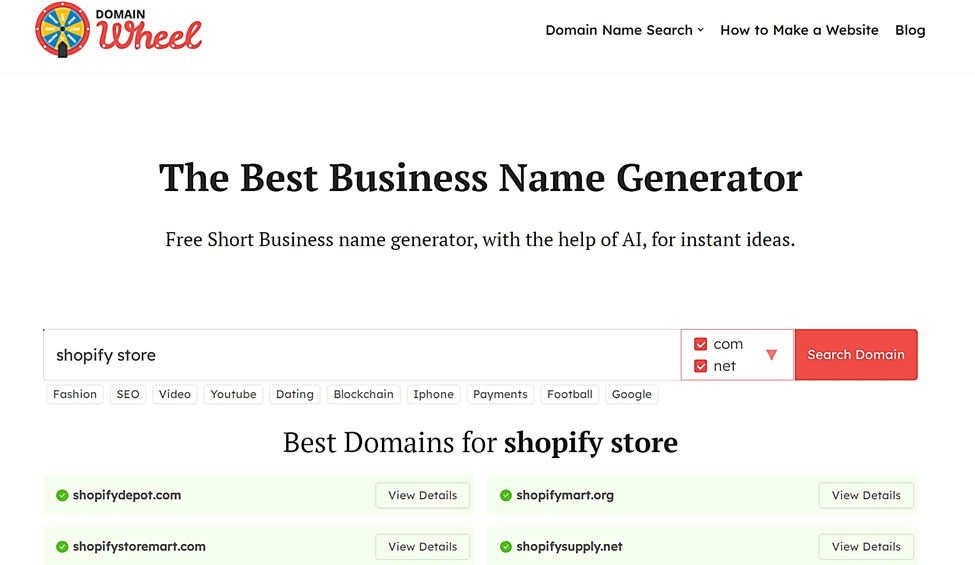 Shopify Store Names Generator and Ideas - DomainWheel