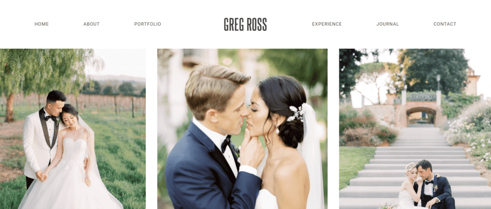 Gregory Ross photography website slider with three different wedding photos from different weddings.