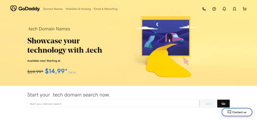 What is a .tech domain and how much does it cost on GoDaddy?
