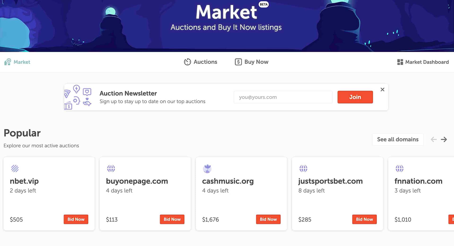 Domain flipping marketplace