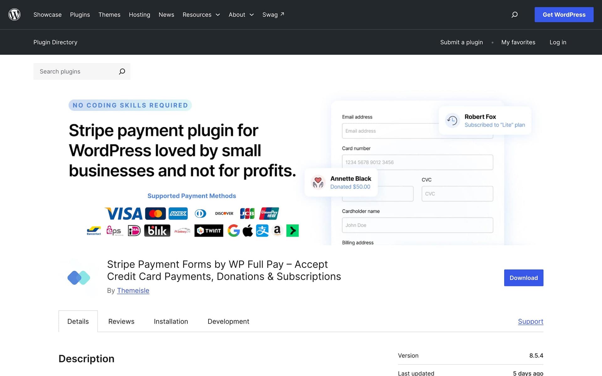 WP Full Pay free plugin listing on WordPress.org