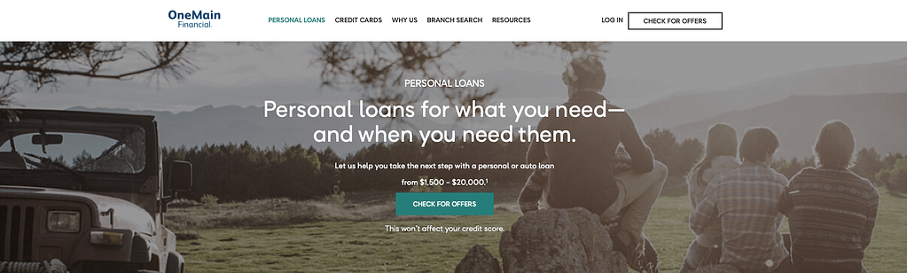 One Main Financial homepage