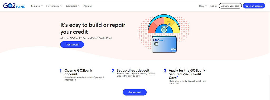 Go2Bank secured card home page