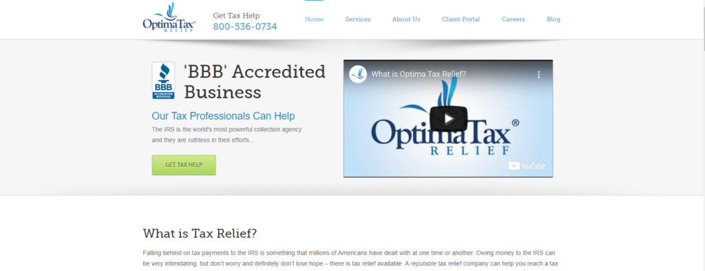 Optima Tax Relief website