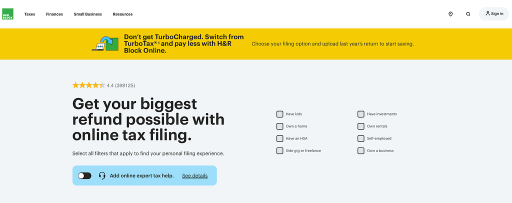 H&R Block Homepage