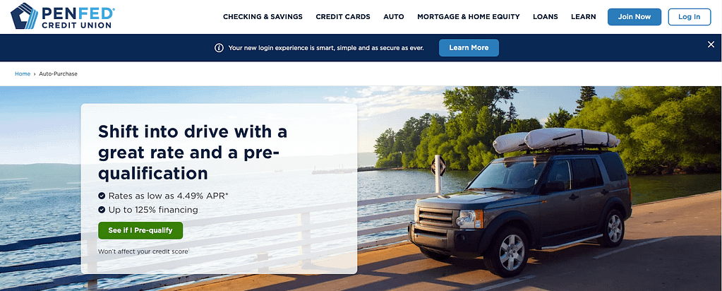 Penfed auto loan page