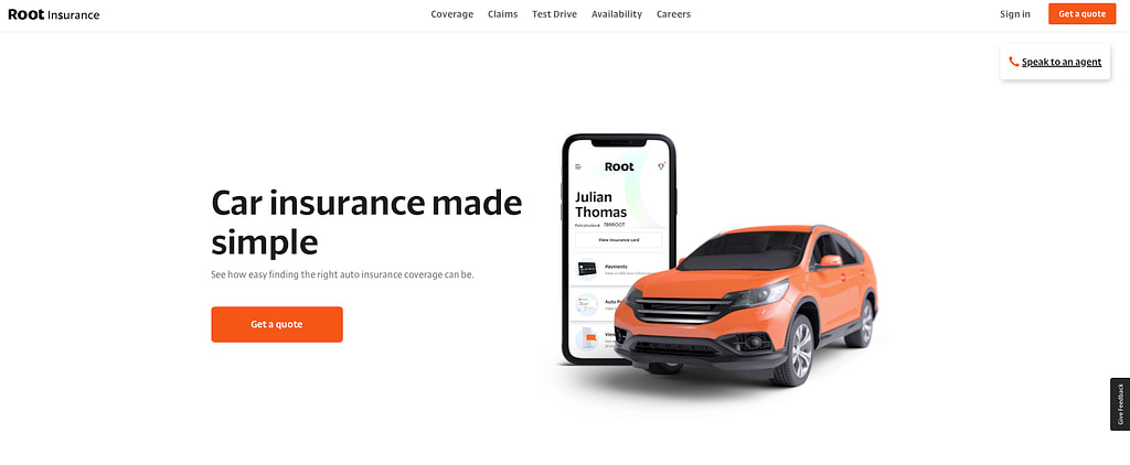 Root Insurance homepage