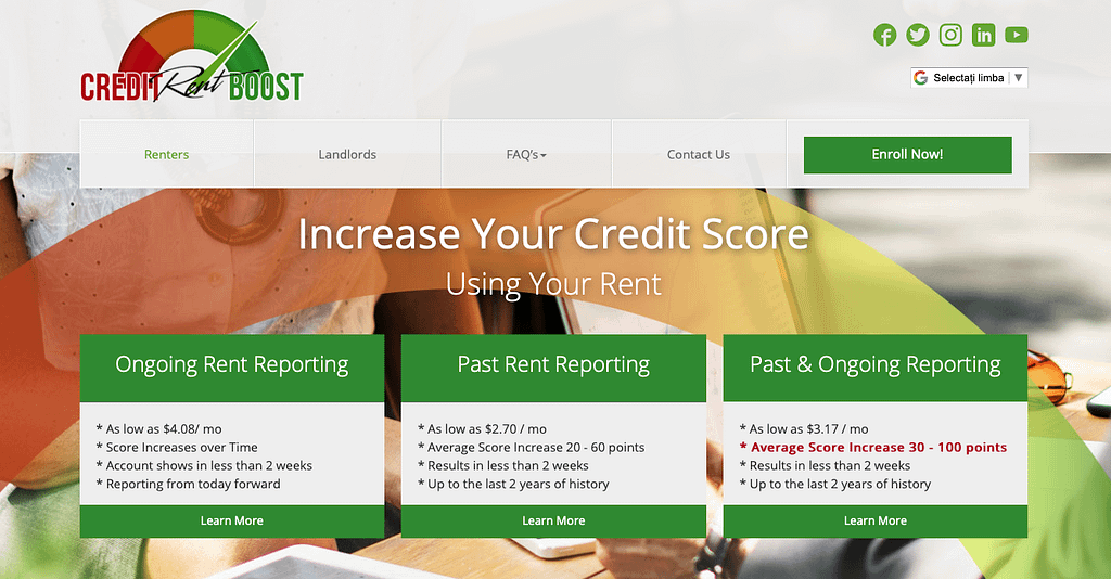 Credit Rent Boost website