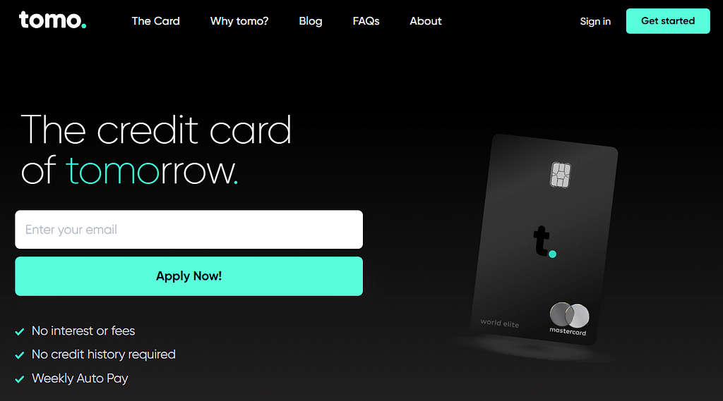 Tomo credit card homepage