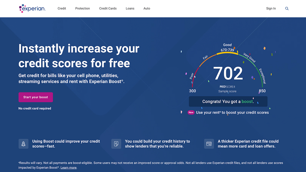 Experian Boost home page
