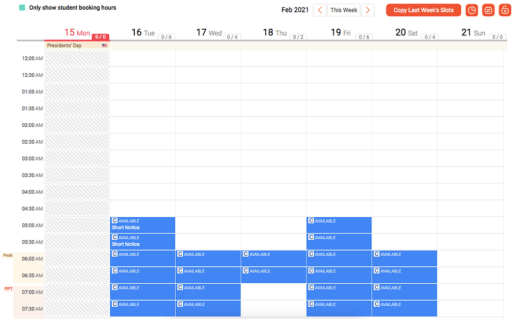 Example VIPKID schedule