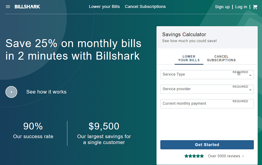 Billshark homepage