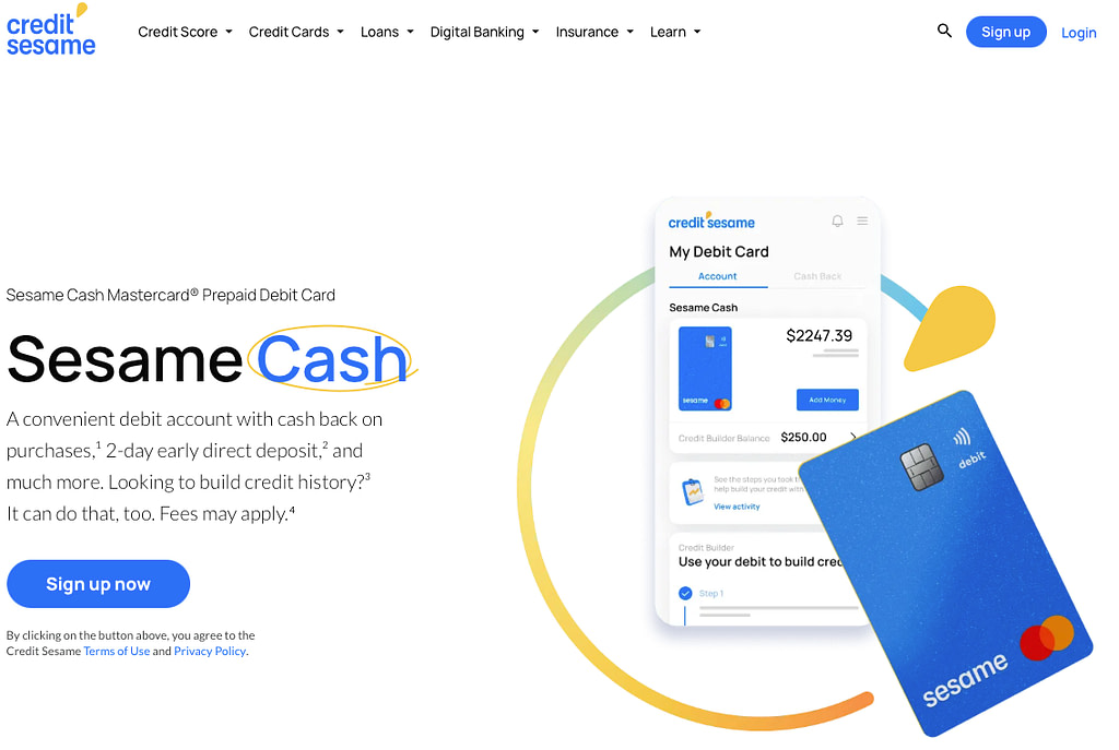 Sesame Cash home page