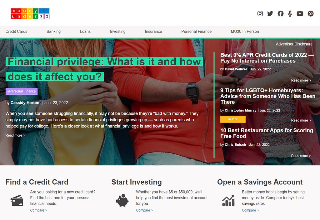 Money Under 30 home page