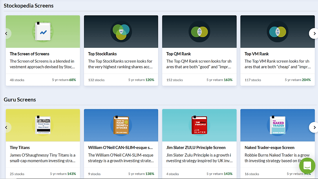 Stockopedia Screens page