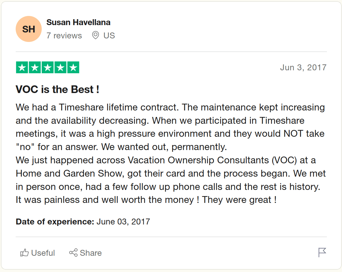 5 star review of Vacation Ownership Consultants