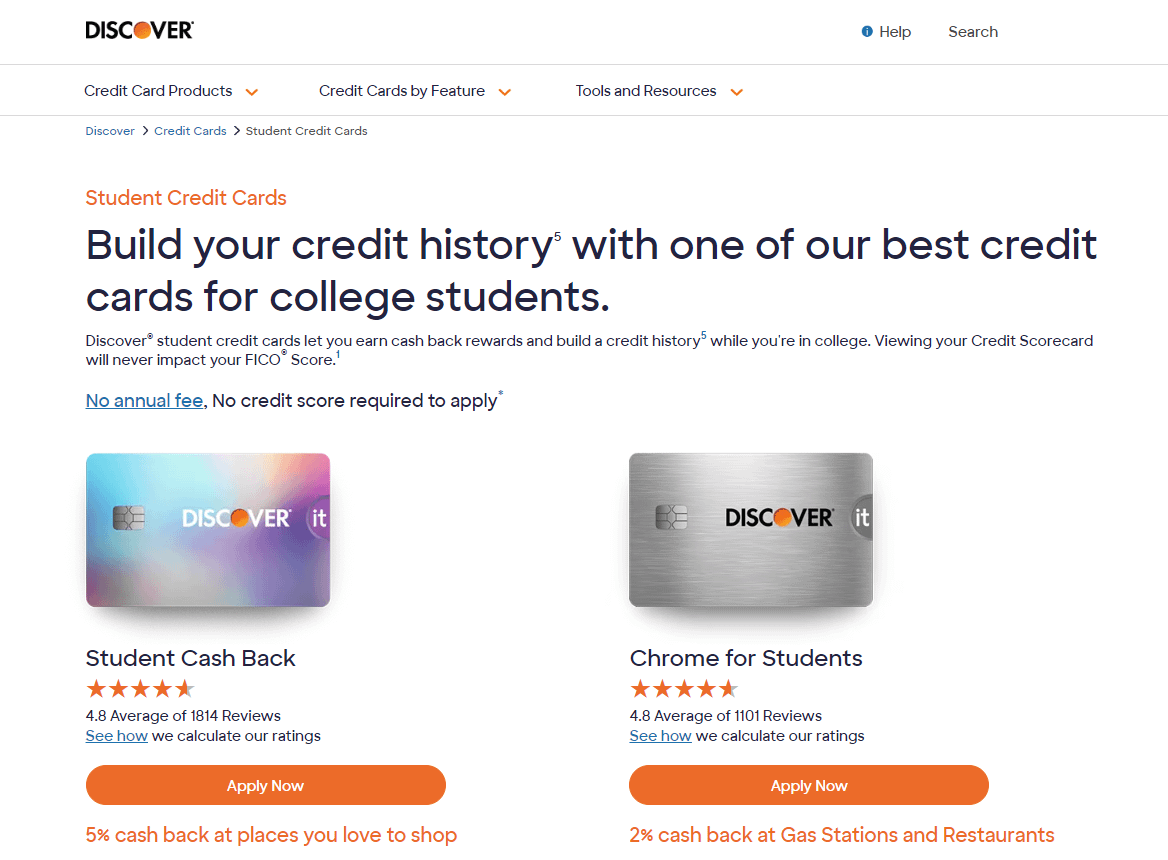 Best credit cards according to Reddit: Discover It Student credit card page