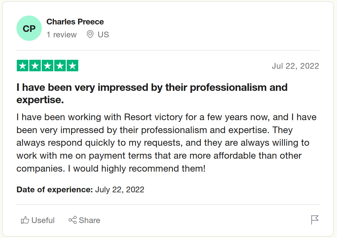 5 star review of Resort Victory