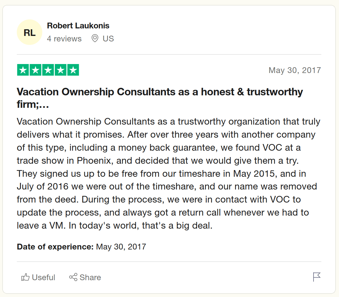5 star review of Vacation Ownership Consultants
