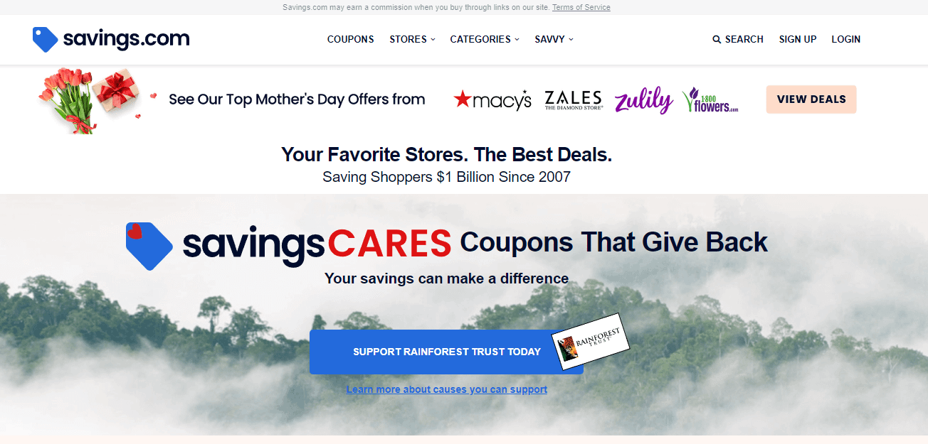 Savings.com homepage