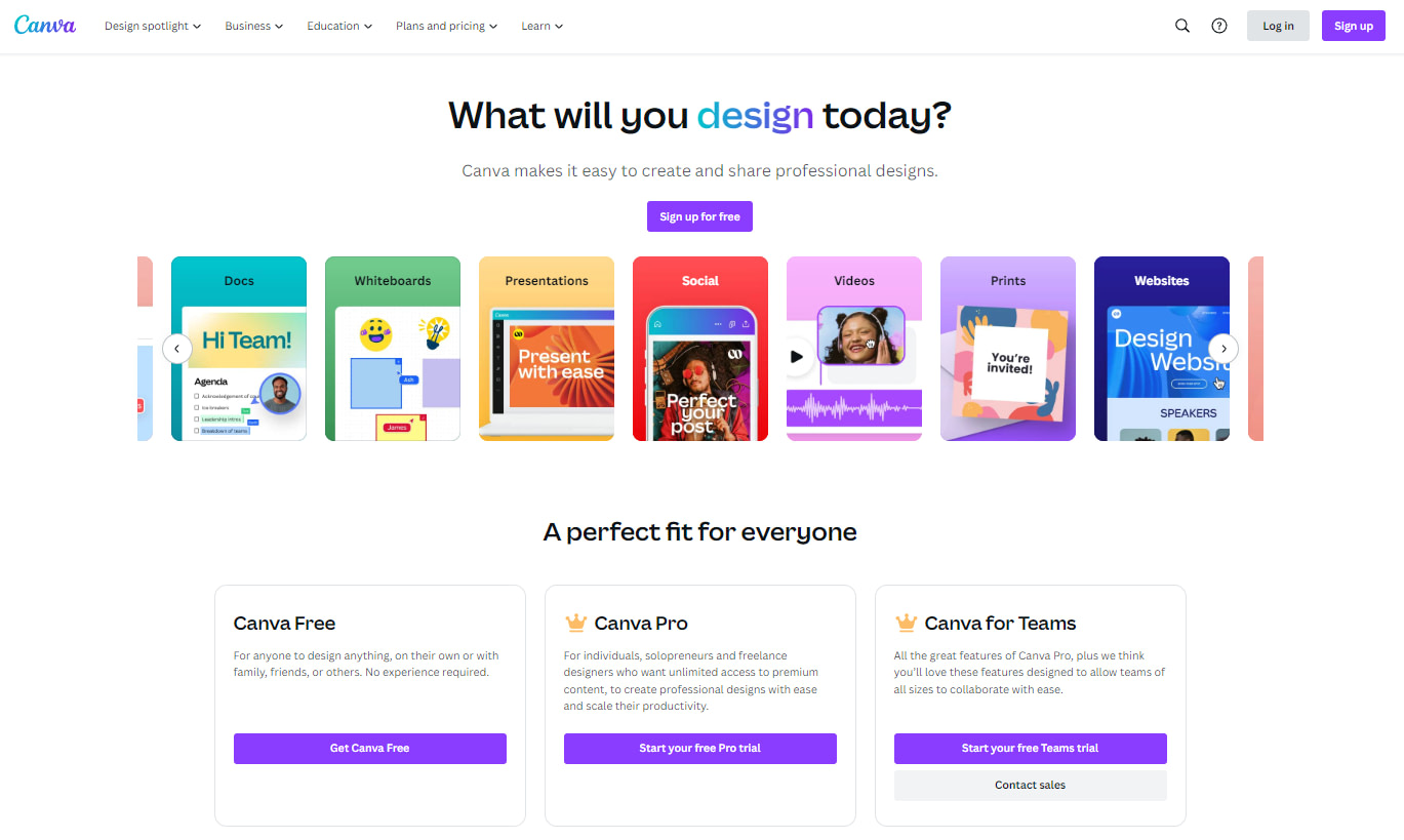 Canva homepage