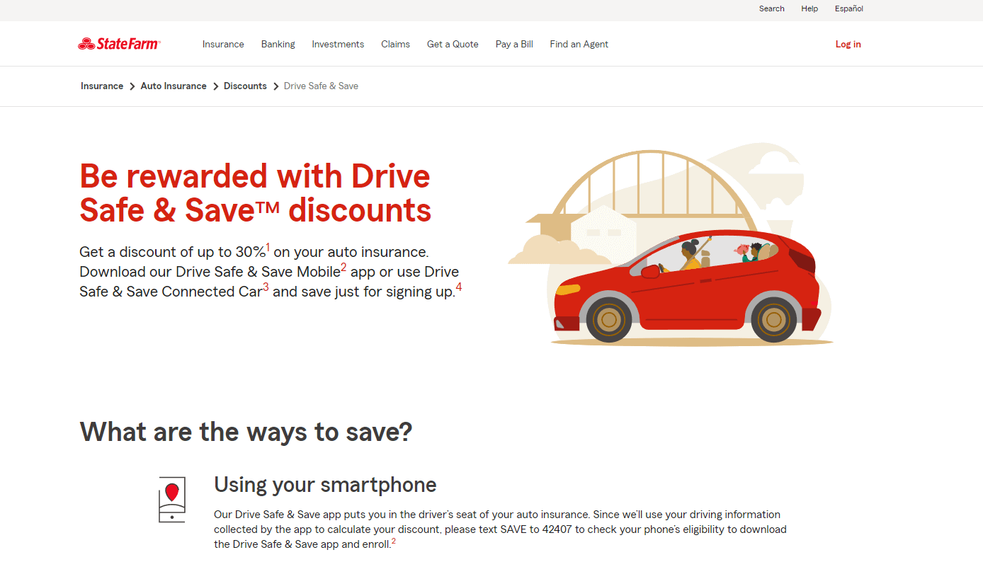StateFarm - Drive Safe and Save page