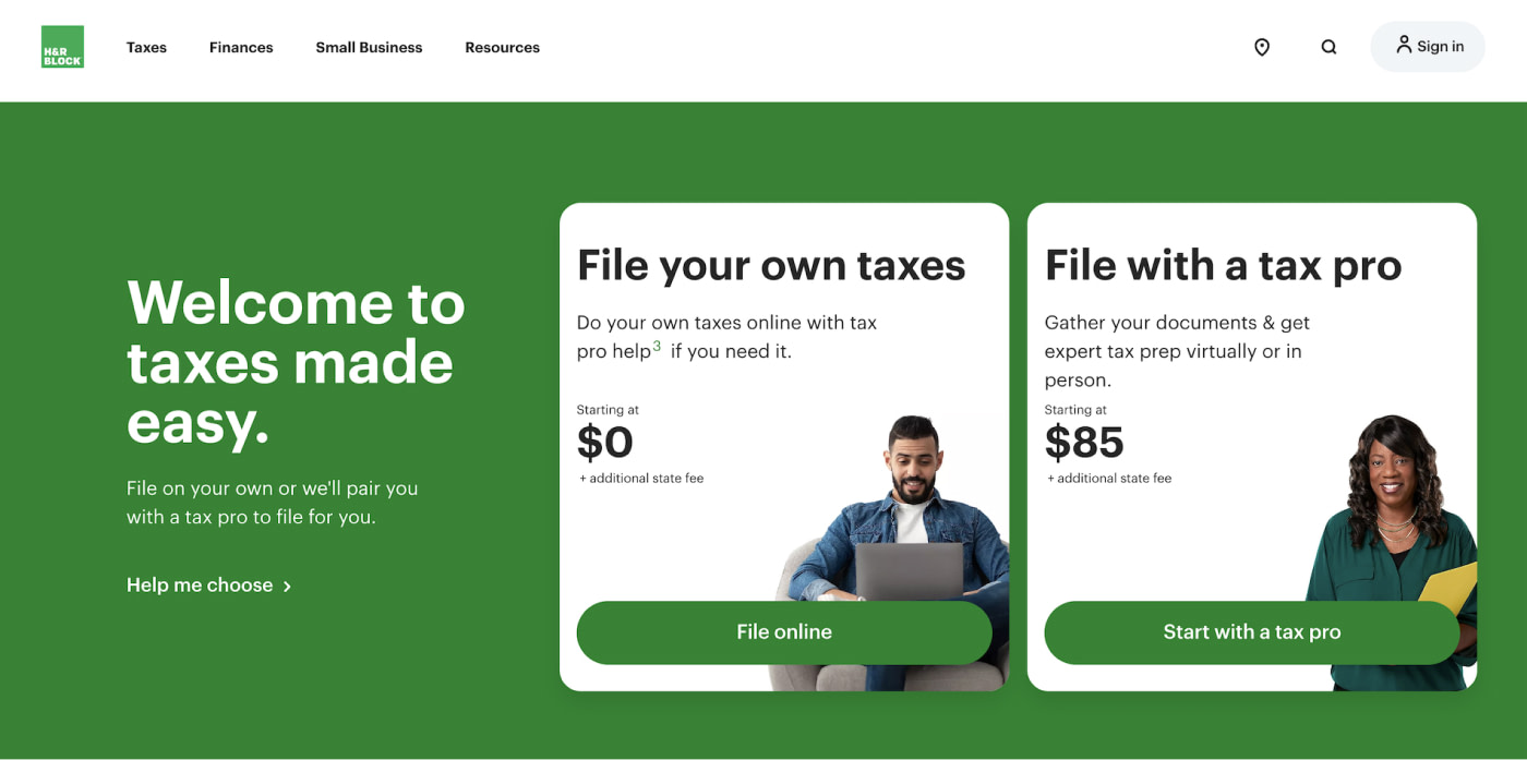 H & R Block homepage