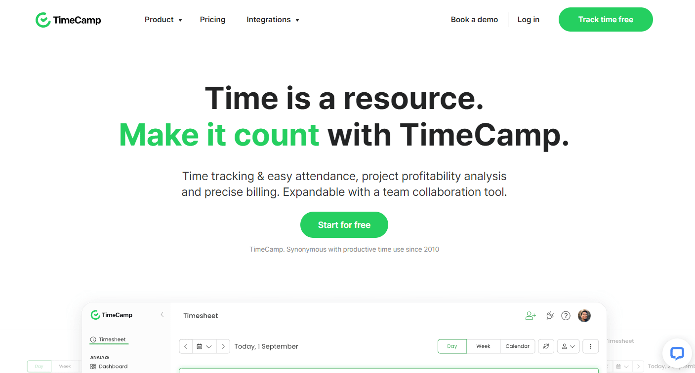 Best Apps for Freelancers: TimeCamp - homepage