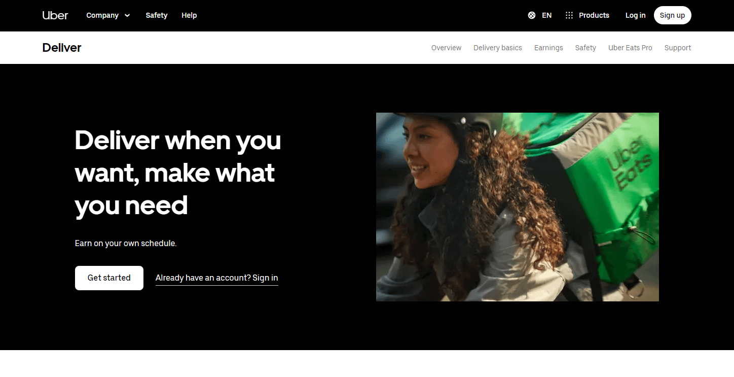 Uber Eats - be a delivery driver page