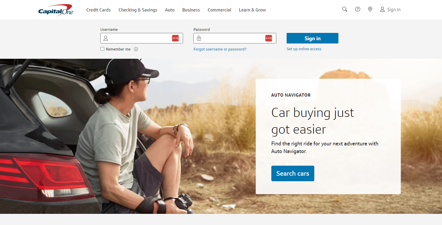 Banks that don't use chexsystems: CapitalOne homepage