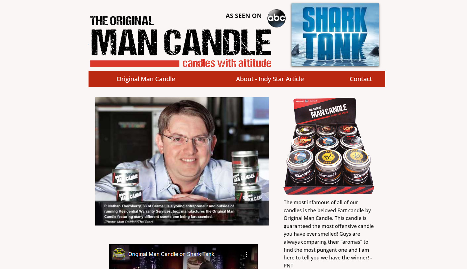 Worst Shark Tank Products: The Original Man Candle homepage