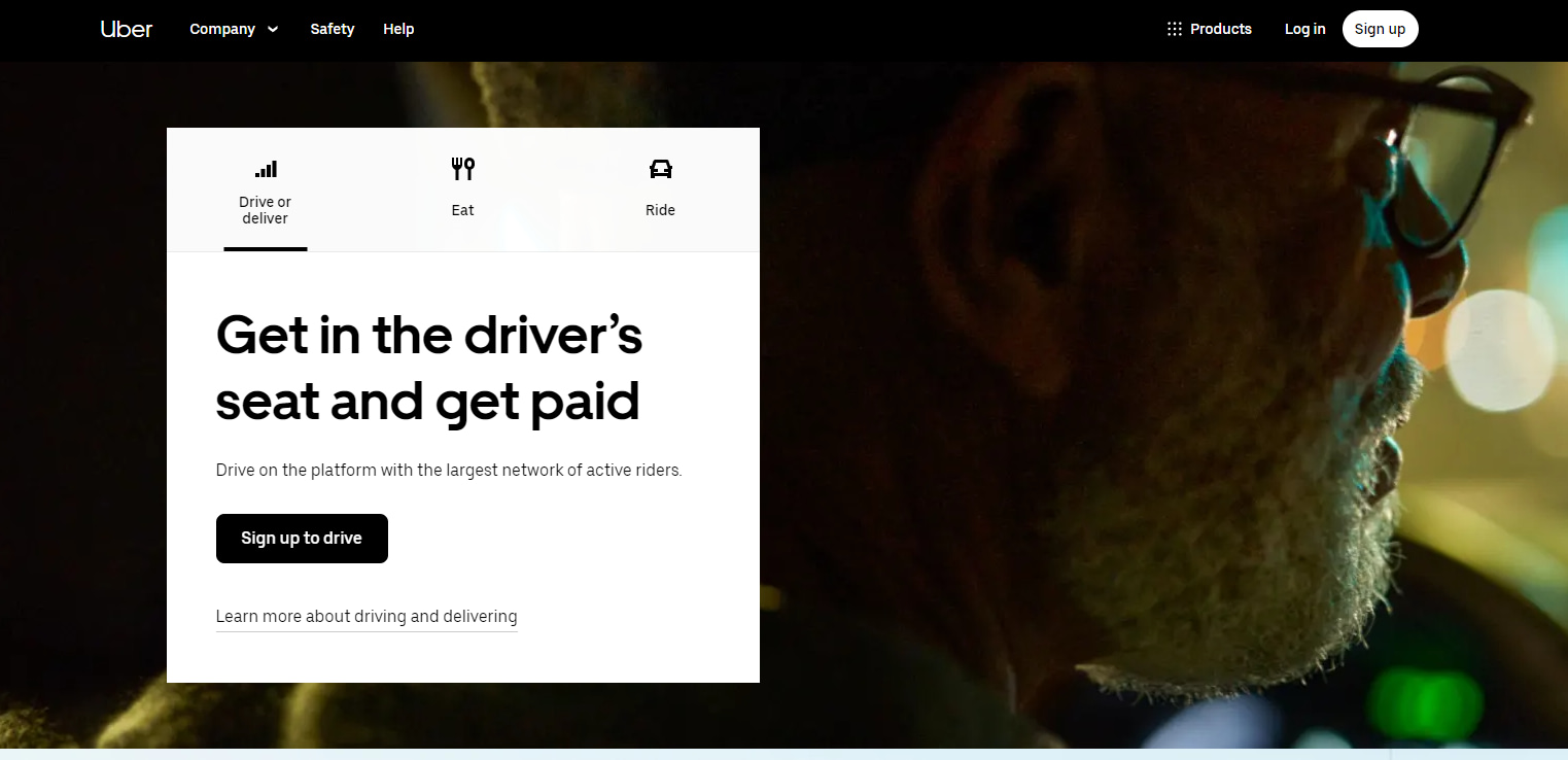 Money-Making Apps: Uber homepage
